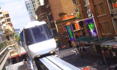 Sydney Monorail coming into World Square Station
